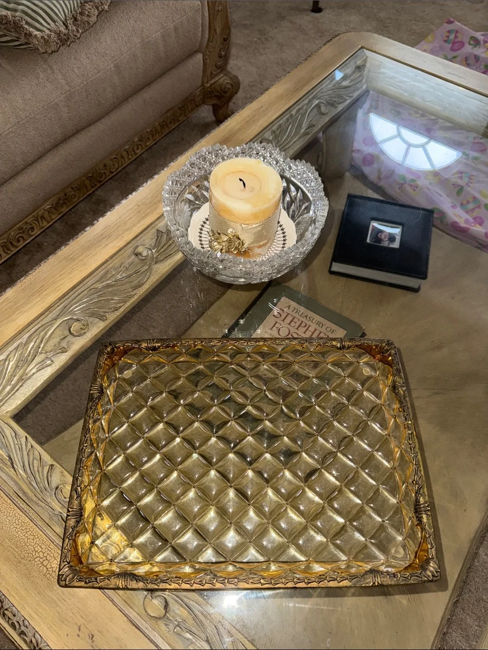 Vintage Hollywood Regency MCM Lucite Vanity  Tray with  Ornate Faux Metal Trim